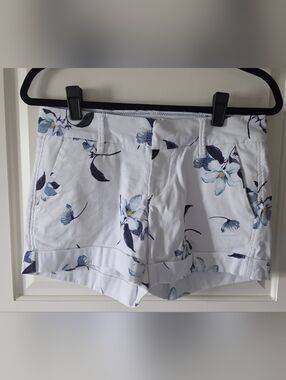 Dear John White Women's Cuffed Shorts with Blue Floral Print